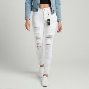 RED FOX JEANS White Ripped Distressed‎ High Waisted Skinny Jeans Womens Size M